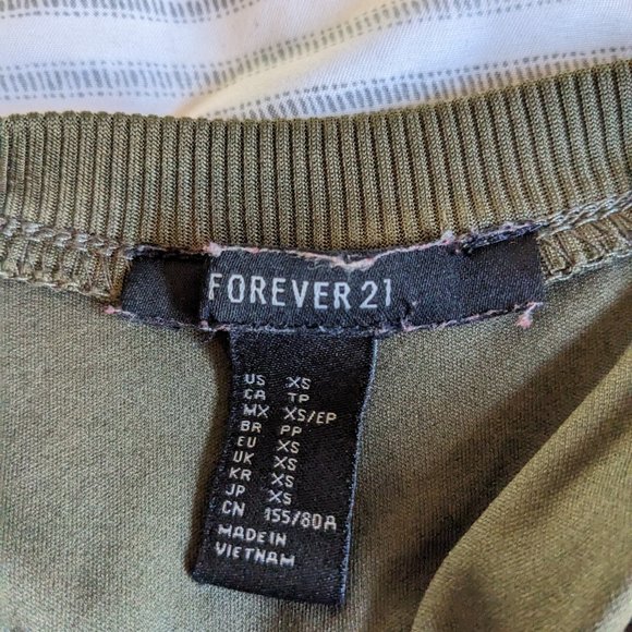 Forever 21 Ribbed Olive Green Short-sleeve Mini Bodycon Dress - Picture 4 of 4